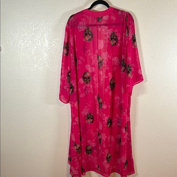 Torrid Pink Sheer Duster Kimino Topper Sugar Skulls Floral Size 3X - Picture 1 of 5